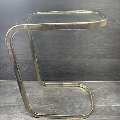 Vtg 1980s Milo Baughman Style Brass Color Metal Glass Cantilever Side Table • $125.95