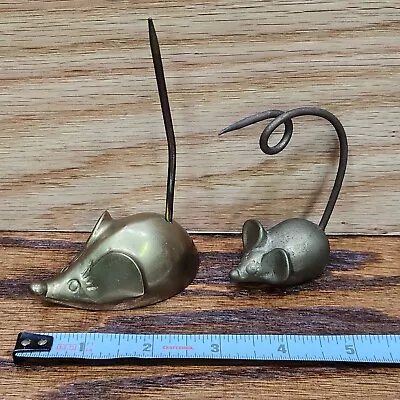 Vintage Brass Mouse Lot Long Tail Note Paper Ring Photo Holder Desk Paperweight • $14.99