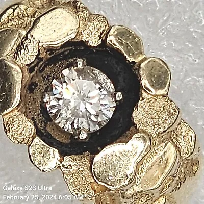  Men's 14k Yellow Gold 10 Grams Nugget Ring W/1 Diamond Aprox. 1/2Ct. Size 6 • $945