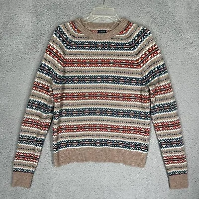 J Crew Sweater Mens Medium Brown Fair Isle Lambswool Blend Crewneck Long Sleeve • $29.64