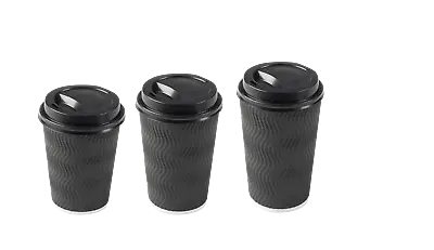 8/12/16oz (BLACK) Insulated Disposable Double Wall Ripple Coffee Cups Paper Cups • £10.90