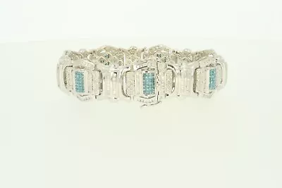 14K Men's White Gold 65.7 G Diamond Kc Bracelet Blue Princess Cut 8.25 Inch • $7499