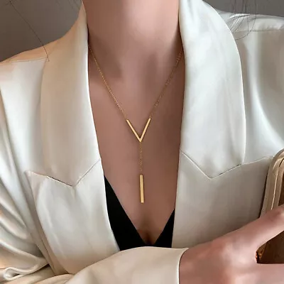 V-shaped Long Sexy Clavicle Gold Colour Chain Necklace Choker For Women • £4.42