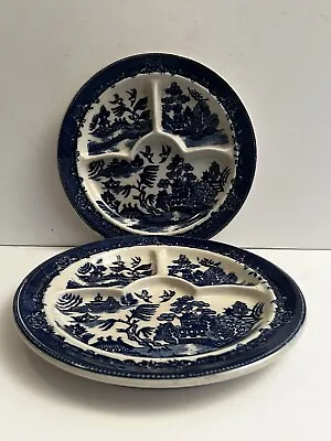 2) Vintage 11  Blue Willow Divided Grill Plate Curved Sections Moriyama Japan • $39.99