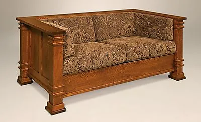 Amish Mission Arts And Crafts Loveseat Upholstered Solid Wood Back Surround • $4068.90
