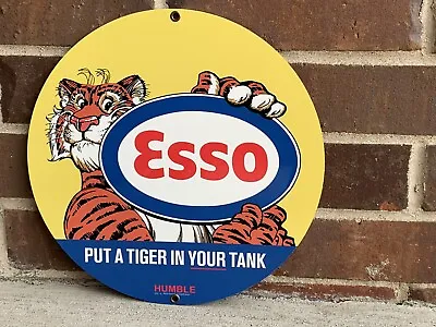 Esso Put Tiger In Tank Gasoline Oil Gas Vintage Style Round Sign Reproduction • $19.99