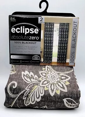 ECLIPSE Blackout AbsoluteZero Jacobean Gray-Paisley Print Curtain Panel Pair84  • $24.97