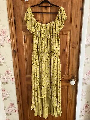 £15 • Buy Yellow Floral River Island Bardot High Low Dress Size 28