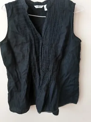 Black Linen Ribbed Blouse/ Waistcoat 8 • £3.30