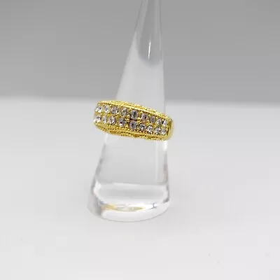 Ring Cocktail Channel Set Crystals Shiny Yellow Gold Tone Raised Dome Band Sz 8 • $12.99