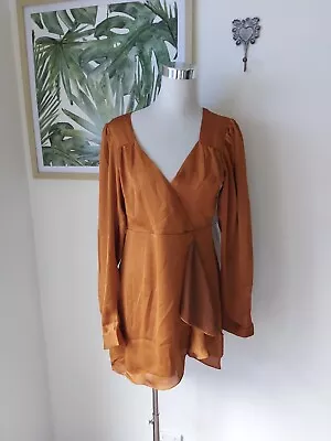 New With Tags NWT BWLDR Burnt Orange Copper Tristan Mini Wrap Dress Sz 10 Summer • $19.95