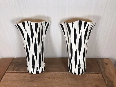 Pair Of Vintage MCM Kelsboro Ware Black & White 'Zebra' Wall Pockets 8 1/2  Tall • £45