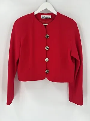 Vintage Don Elliot Jacket Womens 12 Red Single Breasted Wool Blend Collarless • $34.01