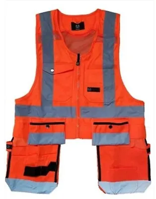 Tiger Trends Men Work Vest Pockets Utility Vest Tool Pockets Pro Medium Orange • $59.99