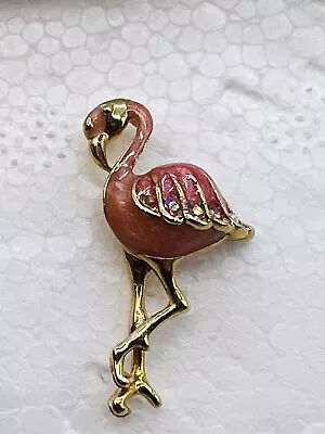 Vintage Flamingo Lapel Pin Brooch With Aurora Borealis AB Crystals • $6.29