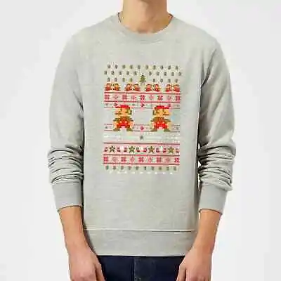 $24.38 • Buy Mens Nintendo Super Mario NES Xmas Christmas Novelty Retro Jumper Sweater Grey