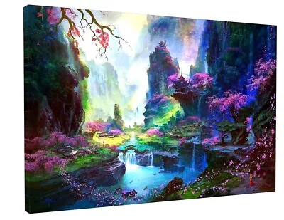 £17.95 • Buy Abstract Japanese Landscape Canvas Picture Framed Wall Art