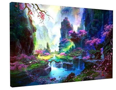 Abstract Japanese Landscape Canvas Picture Framed Wall Art • £15.95