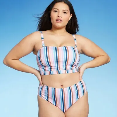 Juniors' Plus Size 22W Longline Bandeau Bikini Top Xhilaration Multi Stripe • £13.80