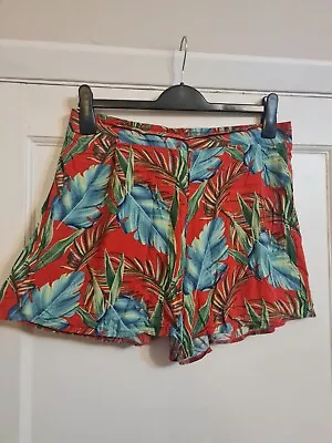 Ladies Size 16 GEORGE Red Blue Green Tropical Print Shorts Leaves Lightweight • £3.20