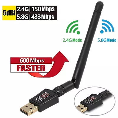 600Mbps Wireless USB Wifi Adapter Dongle Dual Band 2.4G/5GHz W/Antenna 802.11AC • $5.97