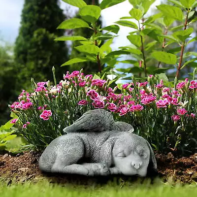 New Garden Sleeping Angel Dog Pet Memorial Statue Resin Faux Stone Finish • $19.95