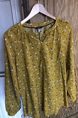 Ladies JOULES MUSTARD FLORAL TOP Size 10 Excellent Hardly Worn Condition • £5