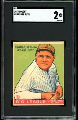 1933 Goudey #181 Babe Ruth SGC 2 RC Rookie Yankees 69145 • $12500