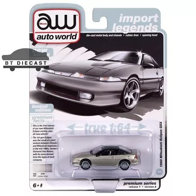 Autoworld 1990 Mitsubishi Eclipse Gsx 1/64 Diecast Toy Car Silver Awsp149 A • $8.97