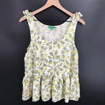 $25 • Buy Dip Tie Accent Tank Top Hem Skirt White Olive Yellow Cottagecore Print L Women's