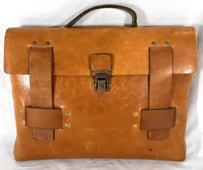 Vintage Authentic Tan Thick Leather Briefcase Attache Excellent Worn Patina • $195