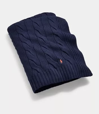 Ralph Lauren Polo HANLEY 50 X 70 Navy Blue Cable Knit Throw Blanket $275 NEW • £141.54