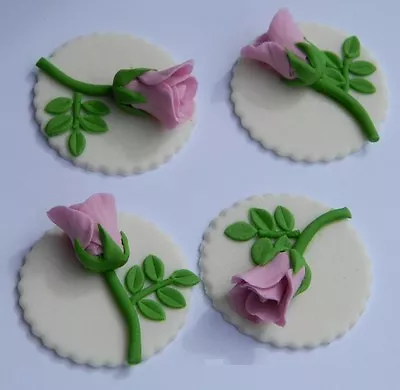 12 Edible ROSE BUD DISC Cake Decoration CUPCAKE TOPPER Wedding Christening Icing • $21.24