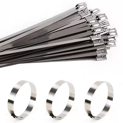 25 Pack Stainless Steel Cable Ties Marine Grade Metal Zip Tie Wraps Exhaust • £9.49