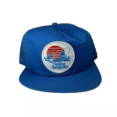 Vintage Fishing Hot Spots Snapback Trucker Hat Blue Cap W/ Patch - MADE IN USA • $23