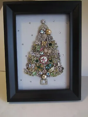 Vintage Jewelry Christmas Tree Framed Art Picture OOAK • $42