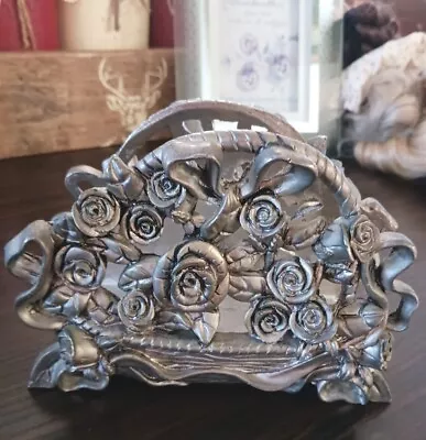 Vintage Roses Napkin (Letter Holder OR Wash Cloth Holder) Metal Paint It Whites • $0.99