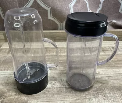 2 Pack Magic Bullet Blender Cups 22oz Mugs Flip Top To-Go Lid 4fin Cross Blade • $19.99