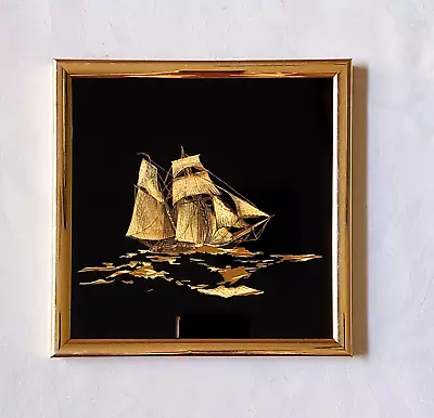 VTG 1982 Kafka Industries Gold Foil Art Etching Sailboat Nautical Wall Decor #P2 • $12.99