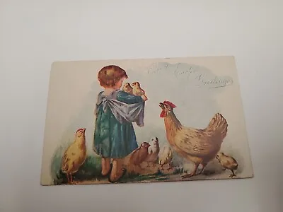 Vintage Easter Post Card  Child Chickens Chicks C1900-1920s.       A34 • $6.99