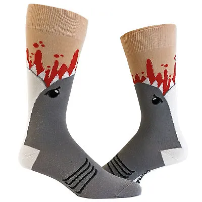 Mens Shark Attack Socks Funny Jaws Funny Sayings Cool Gag Gift Novelty Footware • $9.50