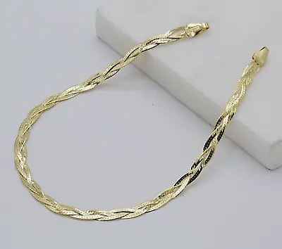 9ct Yellow Gold Ladies Knitted Snake Bracelet 4mm - 7.5 INCH Brand New • £109