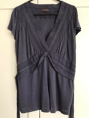 Wrap London Ladies Petrol Blue Top With Ornate Ribbon Detail - Size 12 • £12