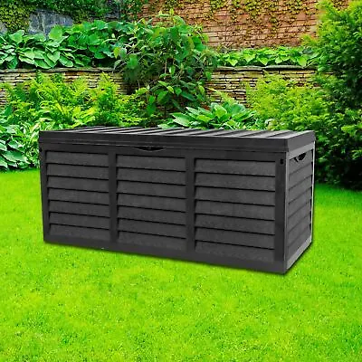 Black 320L Plastic Storage Box Garden Outdoor Shed Utility Cushion Chest Truck • £49.99