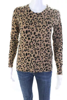 J Crew Womens Crew Neck Leopard Printed Cashmere Sweater Brown Black Size XS • $42.69