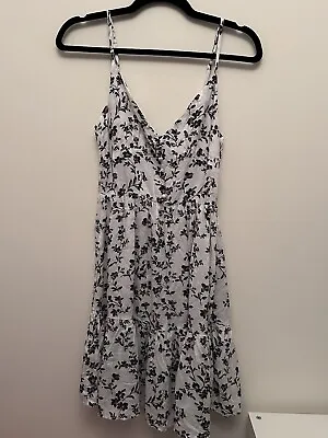 Zaful White Brown Floral Adjustable Straps Tiered Short Dress Size M • £10