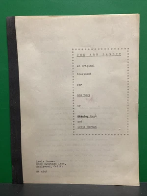 $100 • Buy One Arm Bandit / Stanley Rauh 1939 Screenplay,with Lewis Herman Old 12 Page Scri