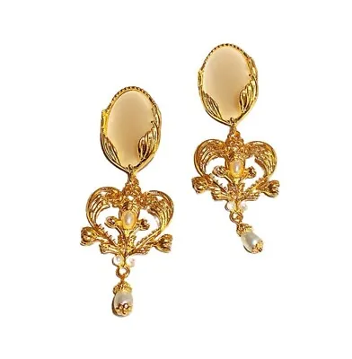 Gold Oval Vintage Style Pearls Chandelier Drop Earring • $17.99