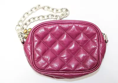 Brighton Quilted Leather Wristlet Mini Bag Purse Purple Silver Chain Link • $24.99