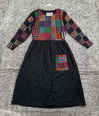 VINTAGE Michael Simon Lite Dress Women's Sz S Embriodered Patchwork Cotton Maxi • $8.11